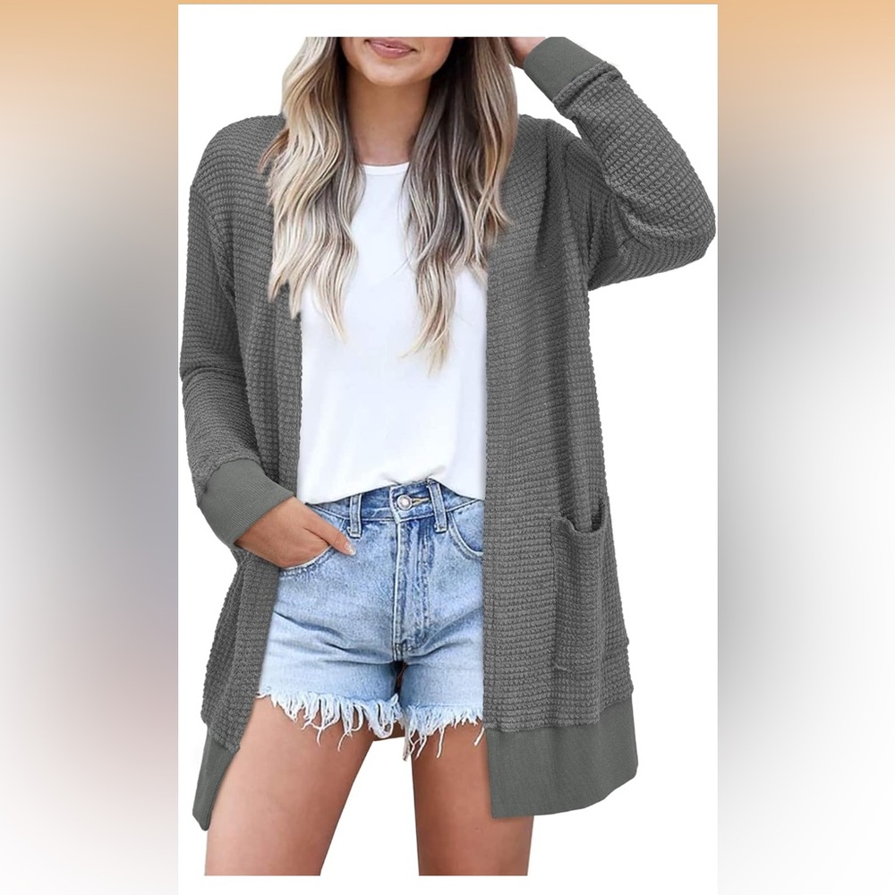 Styleword Textured Lightweight Grey Knit Open Front Cardigan Size XXL